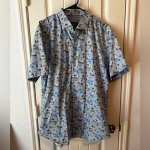 Bugatchi Light Blue Tropical Print Button-Down Short Sleeve Shirt